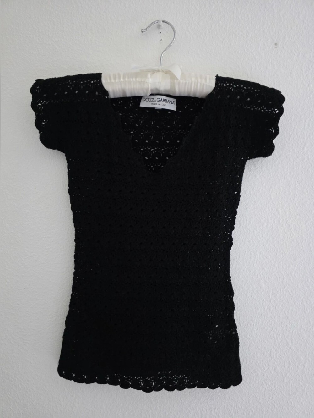 Dolce & Gabbana Black Crochet Short Sleeve Top
